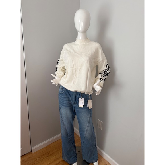 Commense Crew Neck Pullover Sweater Abstract Embroidery on Sleeves size M - Picture 6 of 6